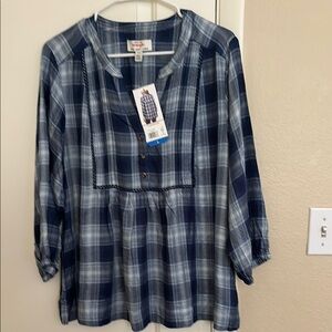 Wrangler Blue Gray 3/4 Sleeve Boxy Blouse